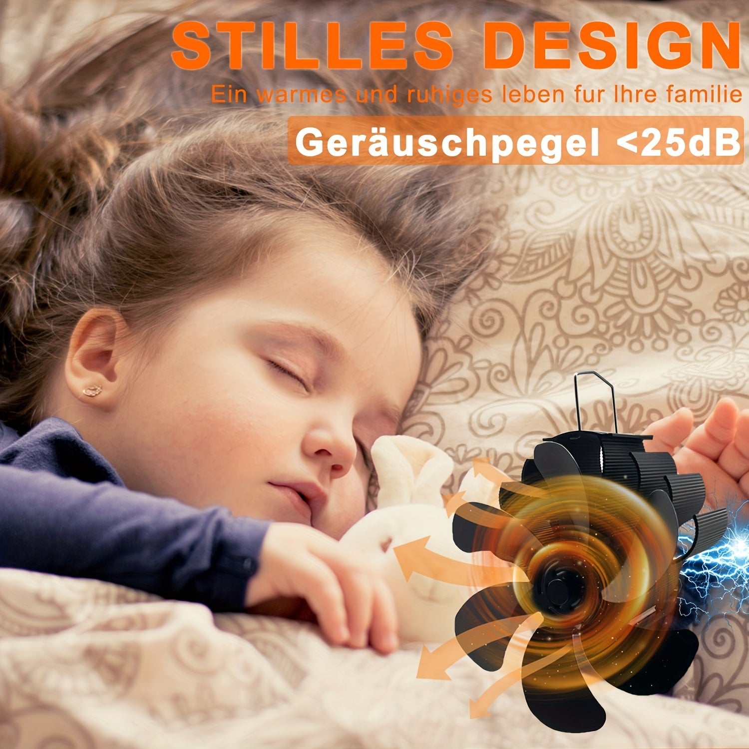 6-Blade Wood Stove Fan for Fireplace Pipe Adjustable Magnetic Quiet Warm Air