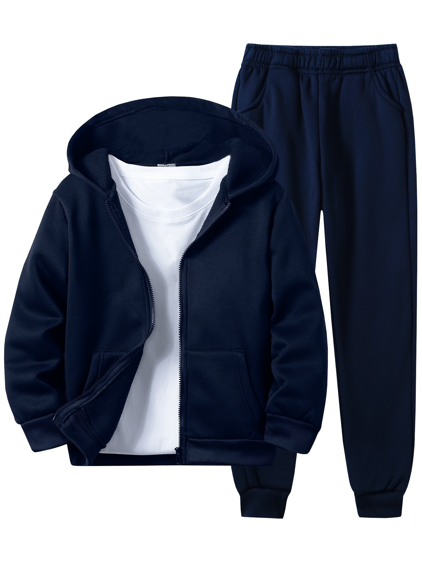 Boys' 2-Piece Polyester Hoodie and Sweatpants Set Fall Winter Casual Solid Color