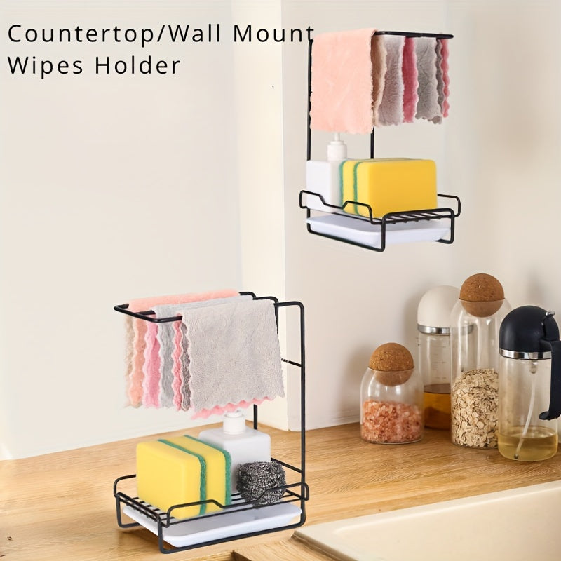 White Wall-Mounted Dishcloth Rack Kitchen Sink Shelf Towel Holder