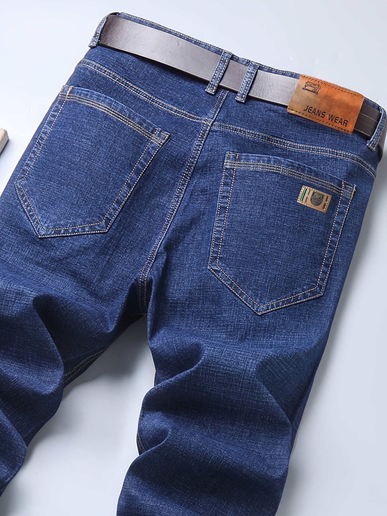 Men's Plus Size Light Blue Stretch Denim Business Casual Jeans for Men