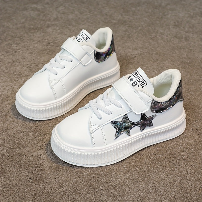 Girls' Star-Embellished Low-Top Sneakers for Comfort and Non-Slip Support All-Season