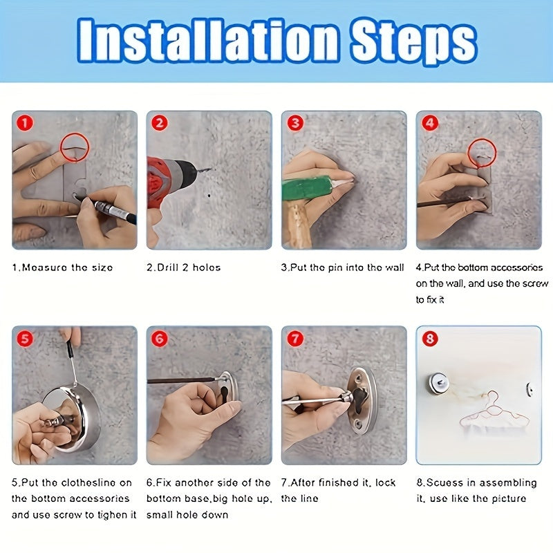 Adjustable Stainless Steel Wall-Mounted Laundry Line for Indoor Use