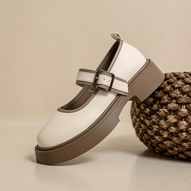 Women's Mary Jane Flats All-Season Comfortable Leather Leather with Buckle Straps