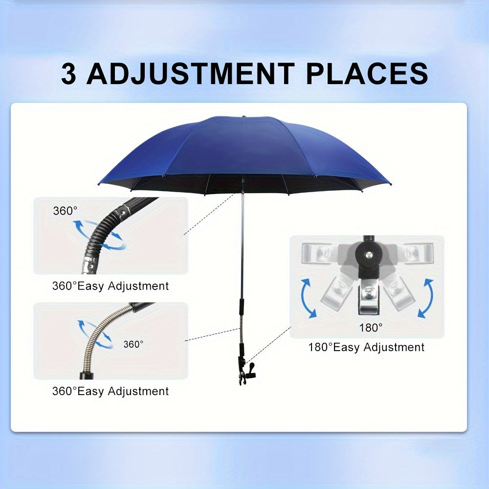 Portable Umbrella with Clamp 360-Degree Swivel Adjustable Height Alloy Steel Frame Blue