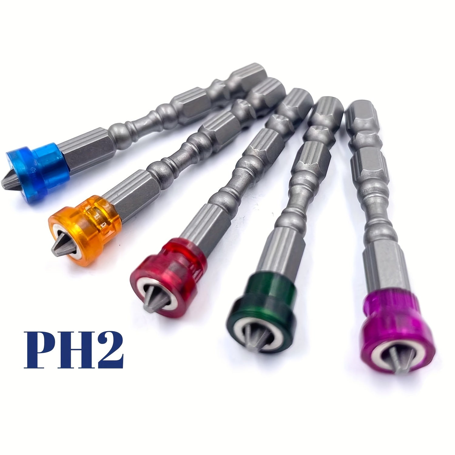 Juego de 5 piezas de brocas magnéticas de acero aleado S2, Phillips 2, vástago hexagonal, 65mm