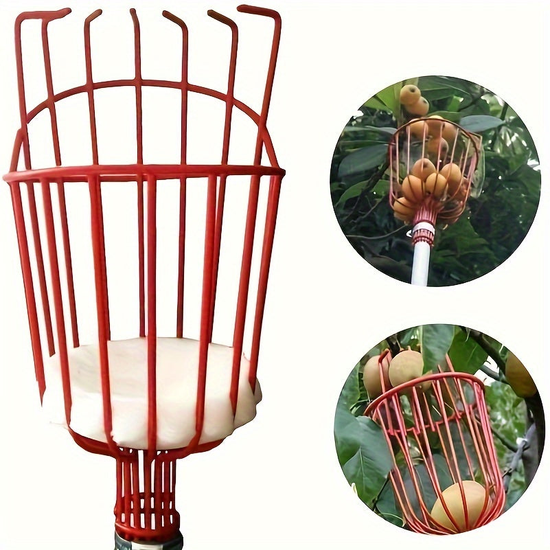 Adjustable Fruit Picker Tool with Aluminum Pole and Basket for High Branch Harvesting