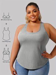 Women's Plus Size Solid Color Racerback Yoga Vest With Cup Padding