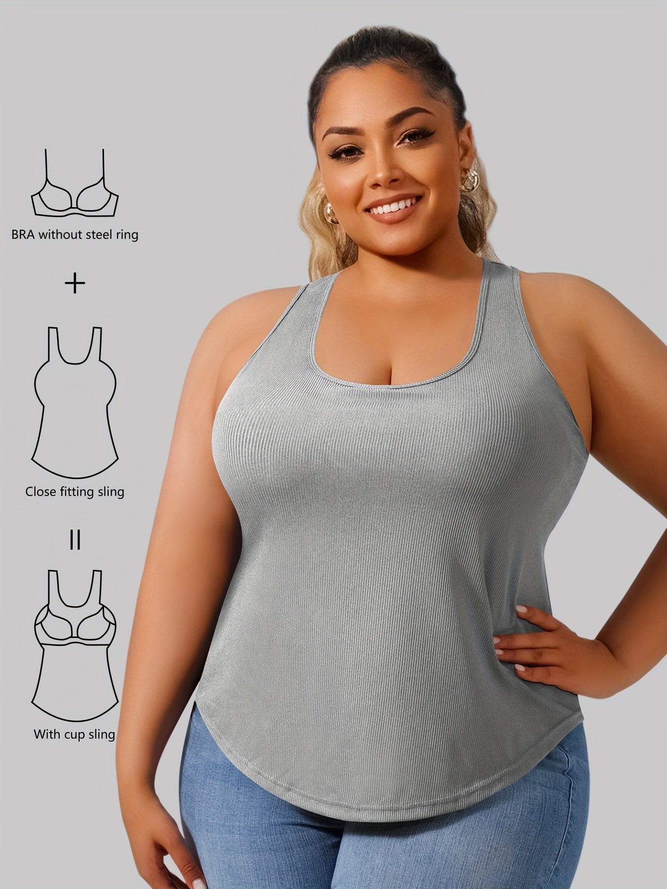 Women's Plus Size Solid Color Racerback Yoga Vest With Cup Padding