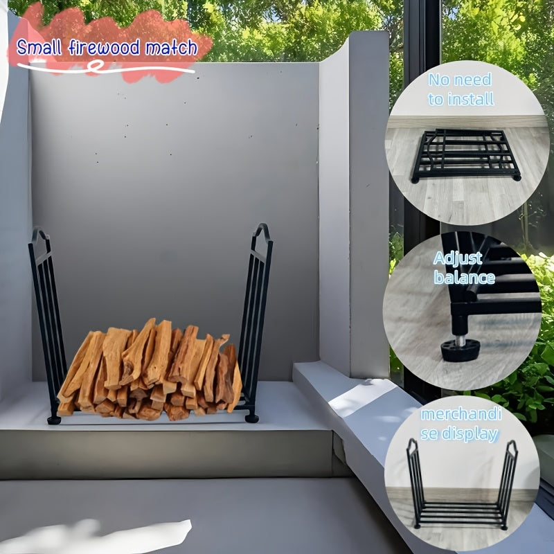 Sturdy Metal Firewood Holder with Adjustable Stand and 3-Section Log Rack