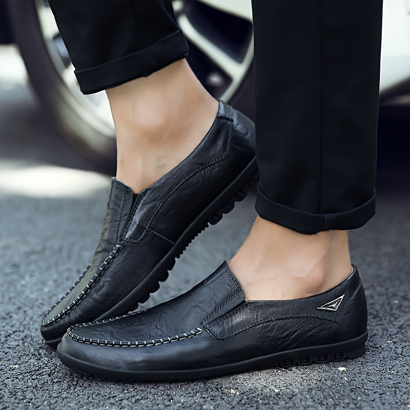 Men's Casual Leather Oxford Shoes Slip-On Low Top Round Toe All-Season