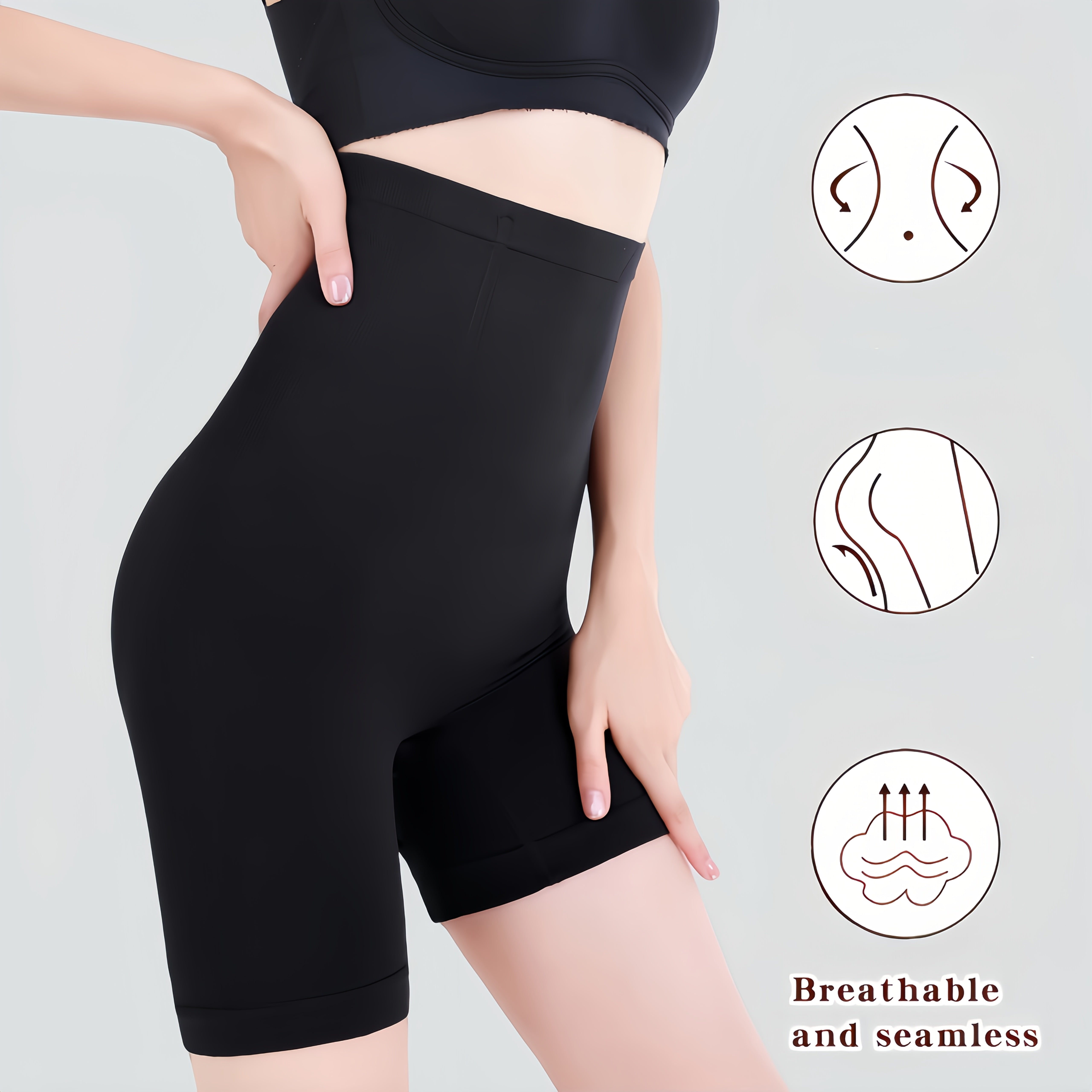 Women's High-Waist Seamless Shapewear Shorts Tummy Control Butt Lifting Postpartum Black Beige