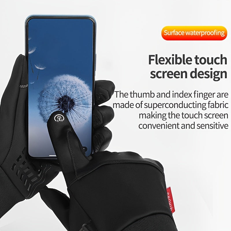 Men's Waterproof Windproof Winter Cycling Gloves Touch Screen Compatible Thickened Tips