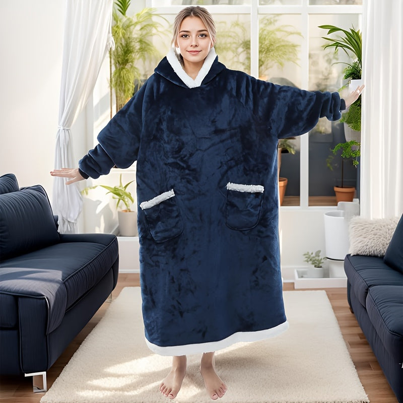 Oversized Flannel Wearable Blanket for Adults Soft Warm Hoodie with Pockets