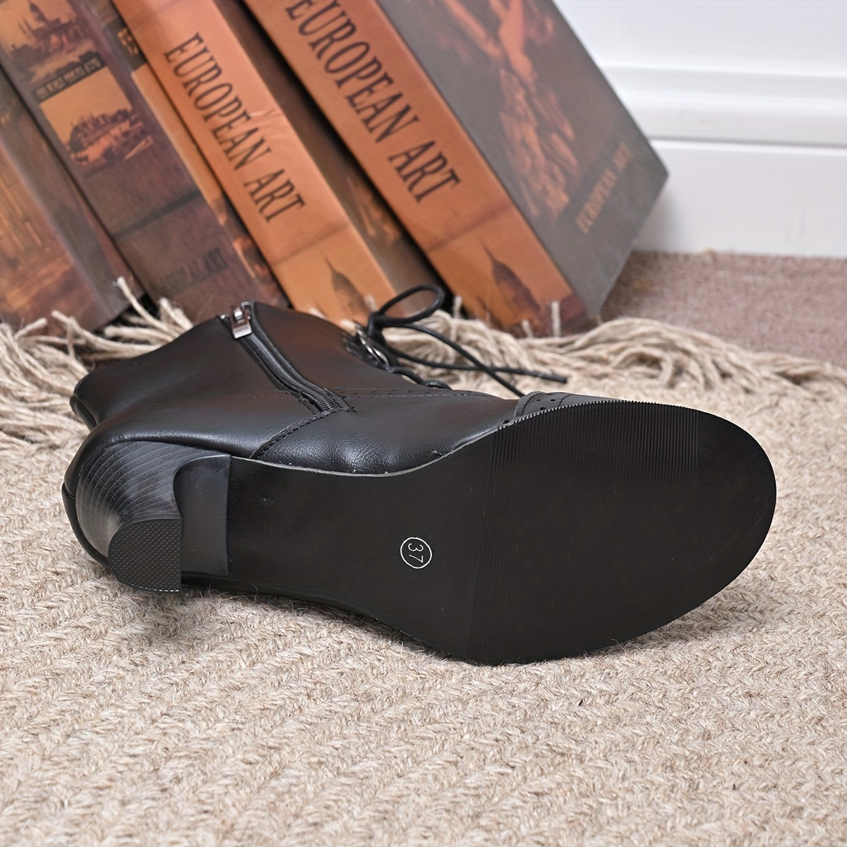 Women Chunky Platform Boots Black Slip-Resistant Rubber Sole All-Season Casual Shoes