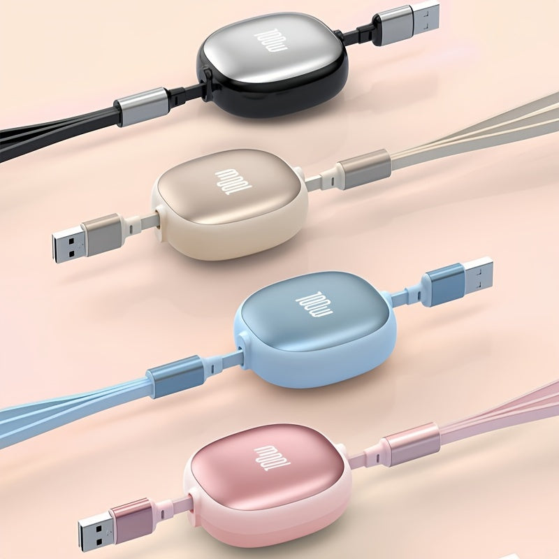 3-in-1 Retractable USB Charging Cable 100W Fast Charging Data Sync for iPhone Samsung Huawei