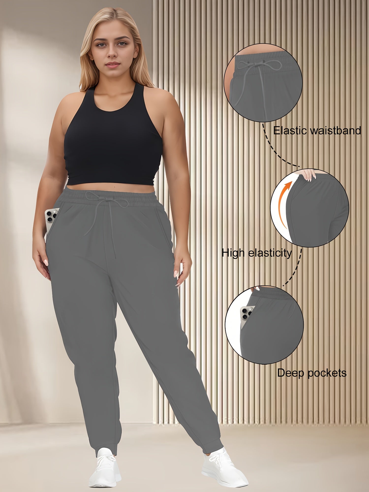 Women's Plus Size High-Waisted Jogger Pants with Drawstring and Pockets