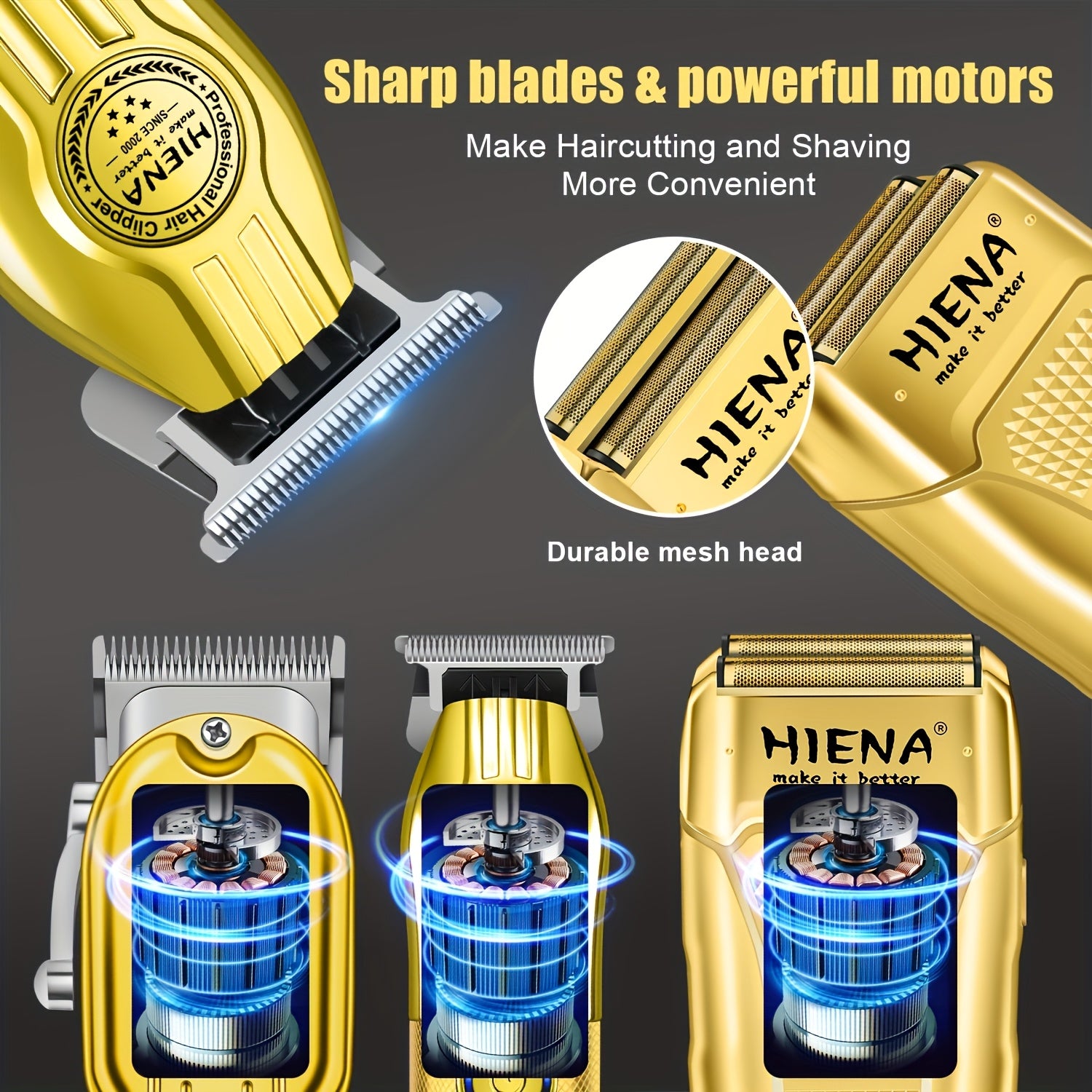 4pcs Professional Barber Kit USB Rechargeable Electric Razor Trimmer Beard Groomer Nose Hair Clipper