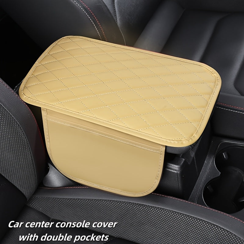 Car Armrest Pad With Two Pockets Universal Vehicle Interior Accessory