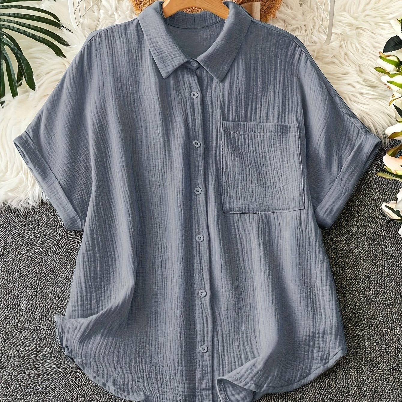 Women's Plus Size Short Sleeve Casual Shirt Breathable Fabric Regular Fit