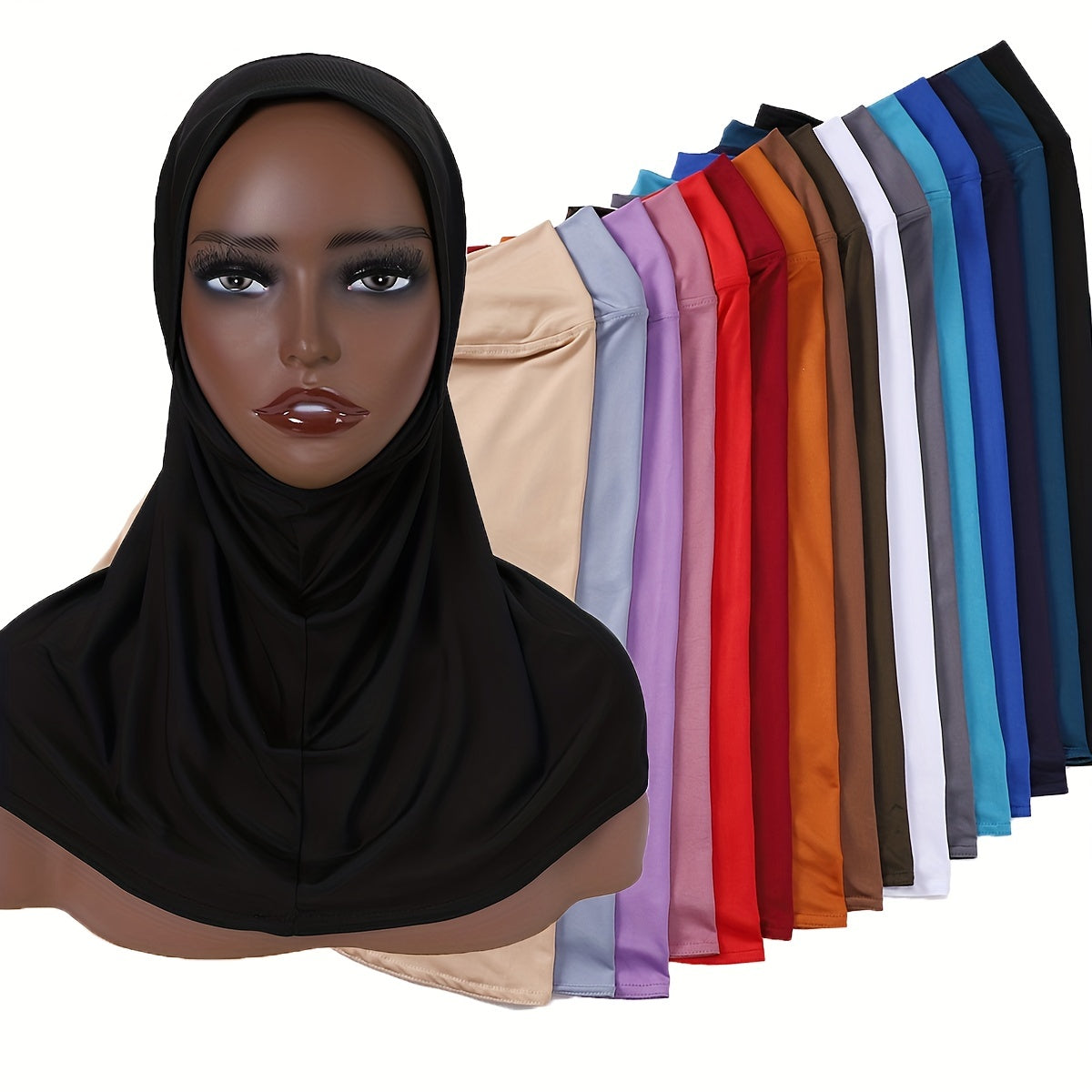 Ladies' Stretch Hijab Scarf Soft Breathable Polyester Lace Trim Full Chin Coverage in Multiple Colors
