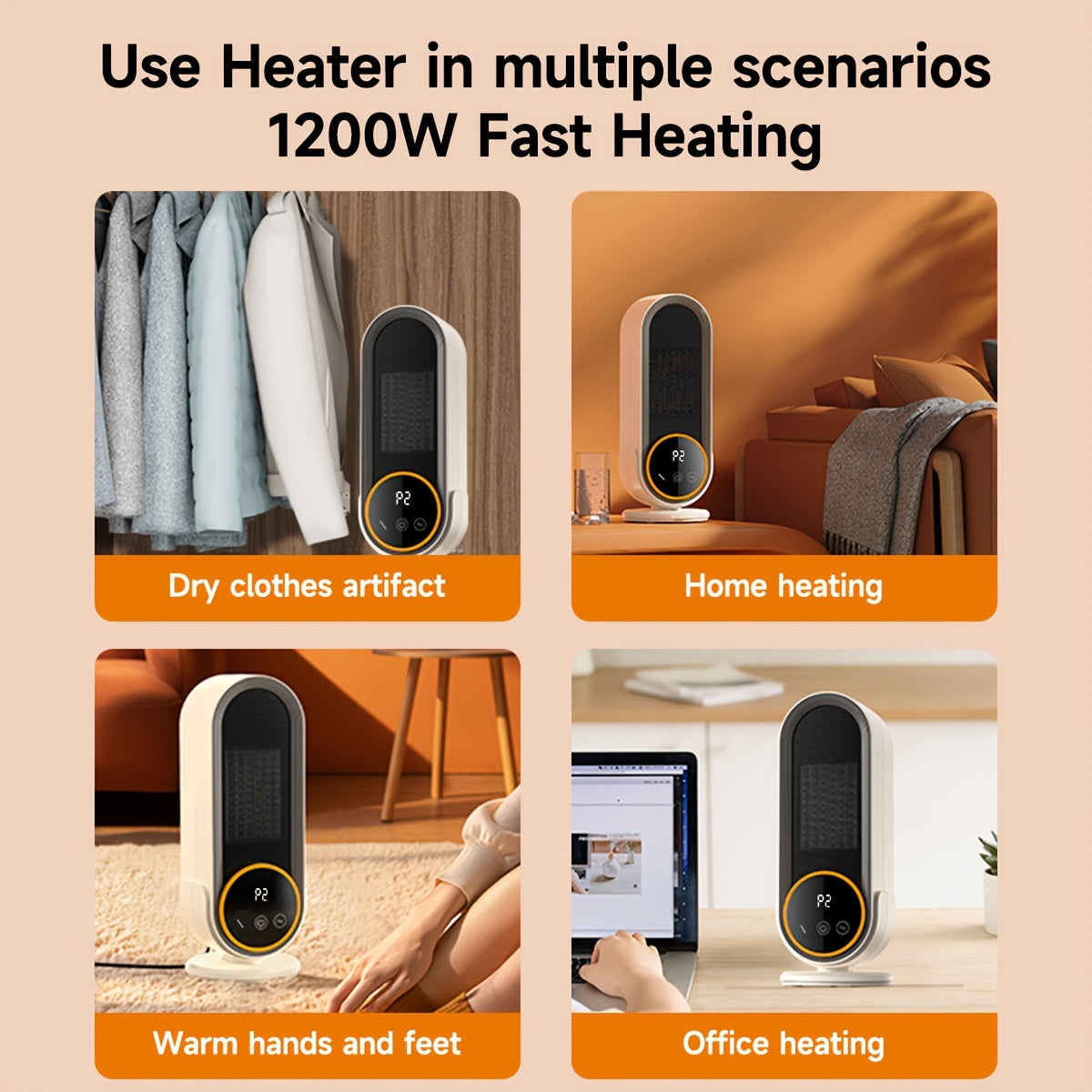 1200W White Space Heater with Fast PTC Ceramic Heating Overheat and Tip-Over Protection