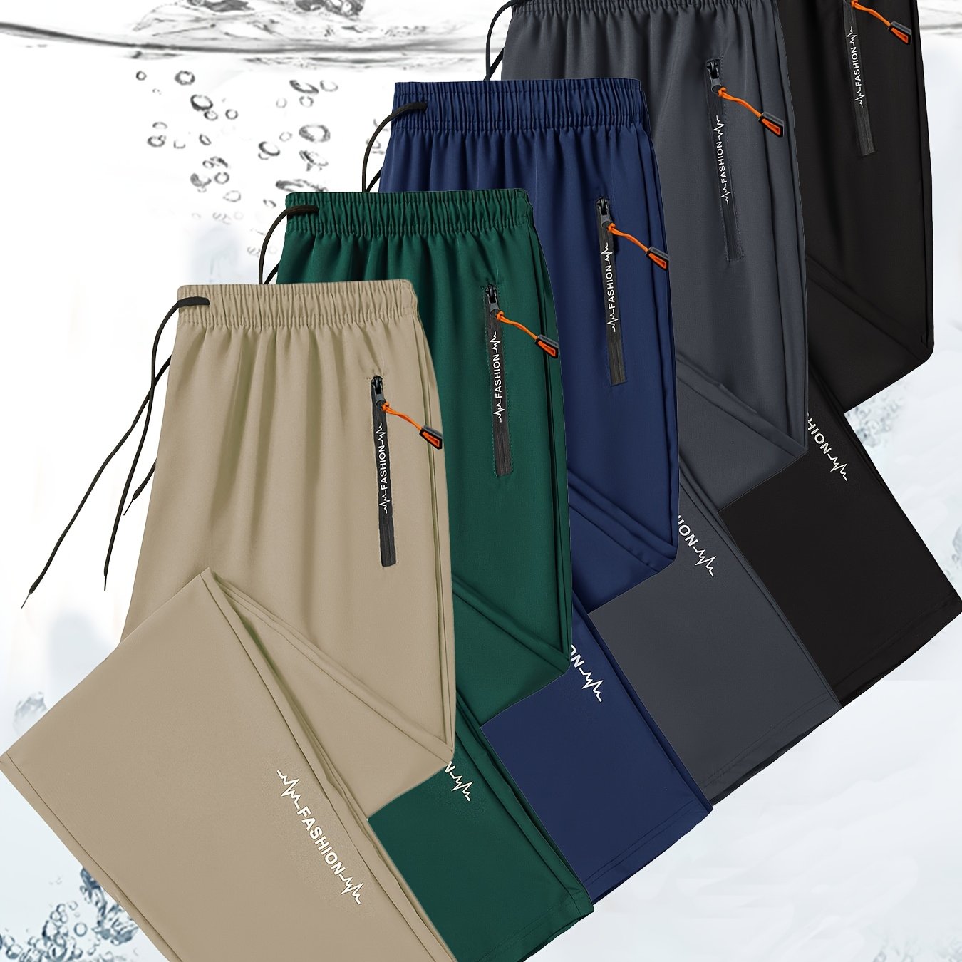 Pantalones deportivos casuales para hombre con bolsillo con cremallera, poliéster ligero, cintura con cordón, estilo deportivo, set de 5