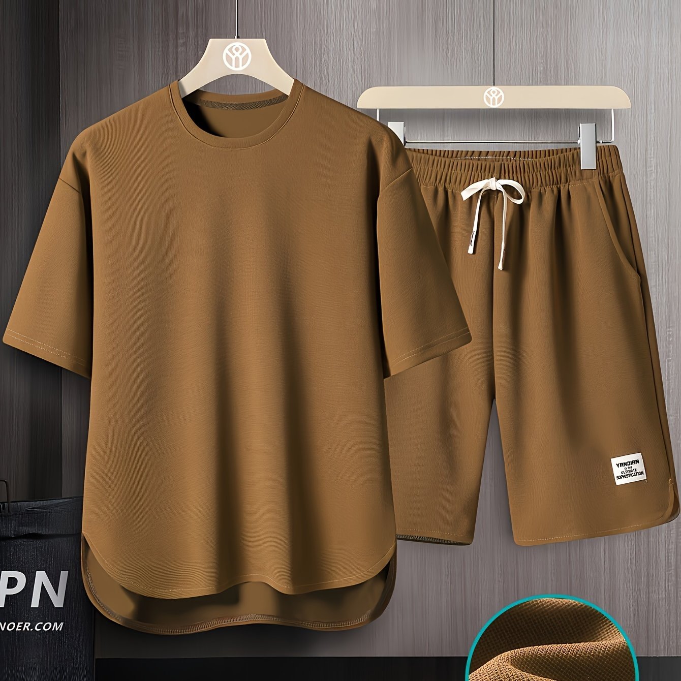 Men's Summer Short Sleeve Suit Solid Color Crew Neck Breathable Thin Shorts Two-Piece Set