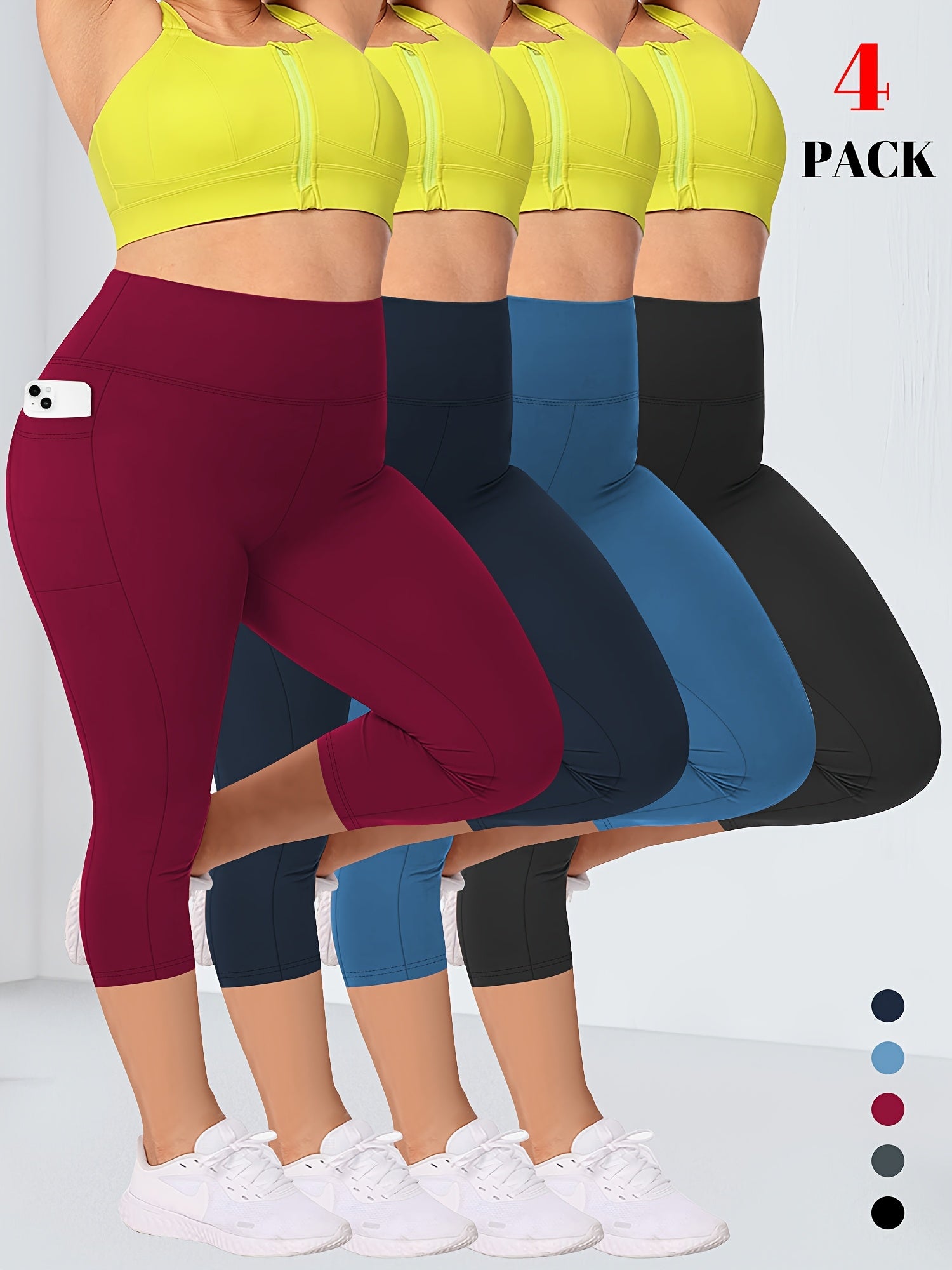 Plus Size High Elasticity Waist Lift Fitness Leggings 4-Pack for Running