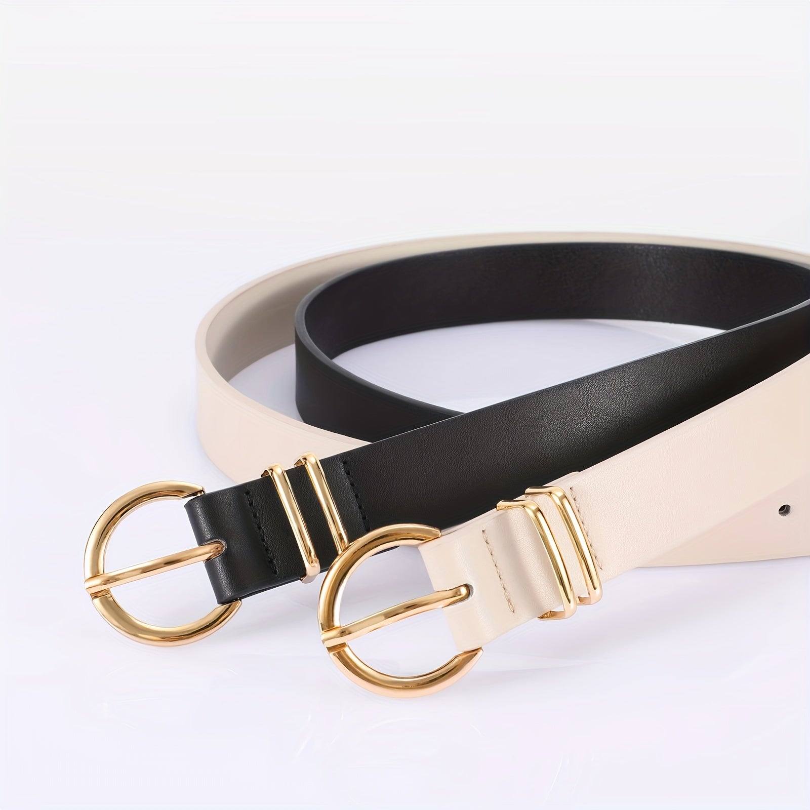 Women's Leather Belt for Jeans and Pants with Golden Buckle Solid Color Simple Design