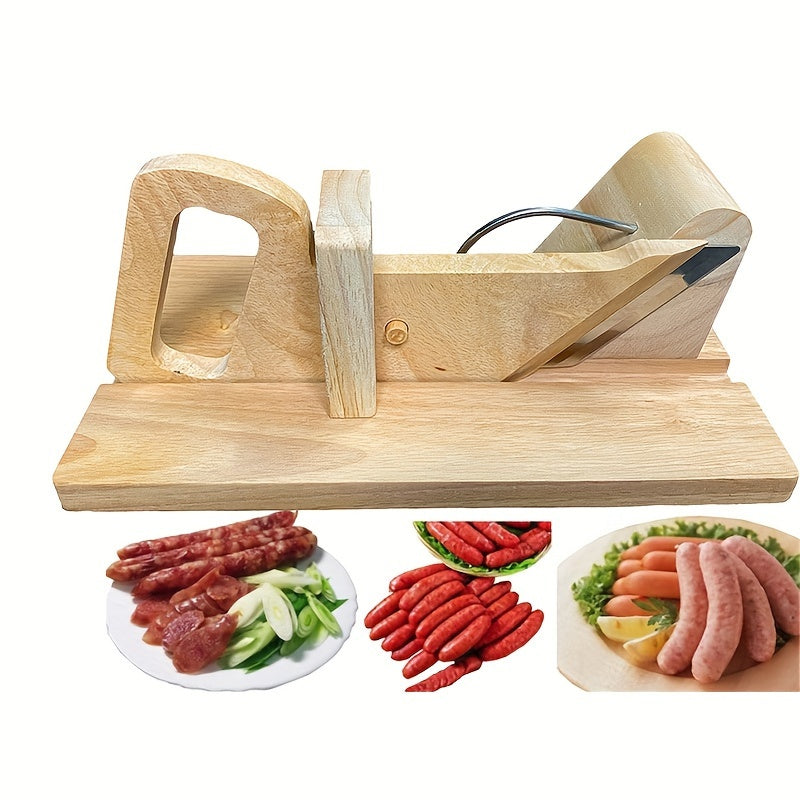 Manual Oak Wood Fruit and Vegetable Chopper with Stainless Steel Ham Slicer