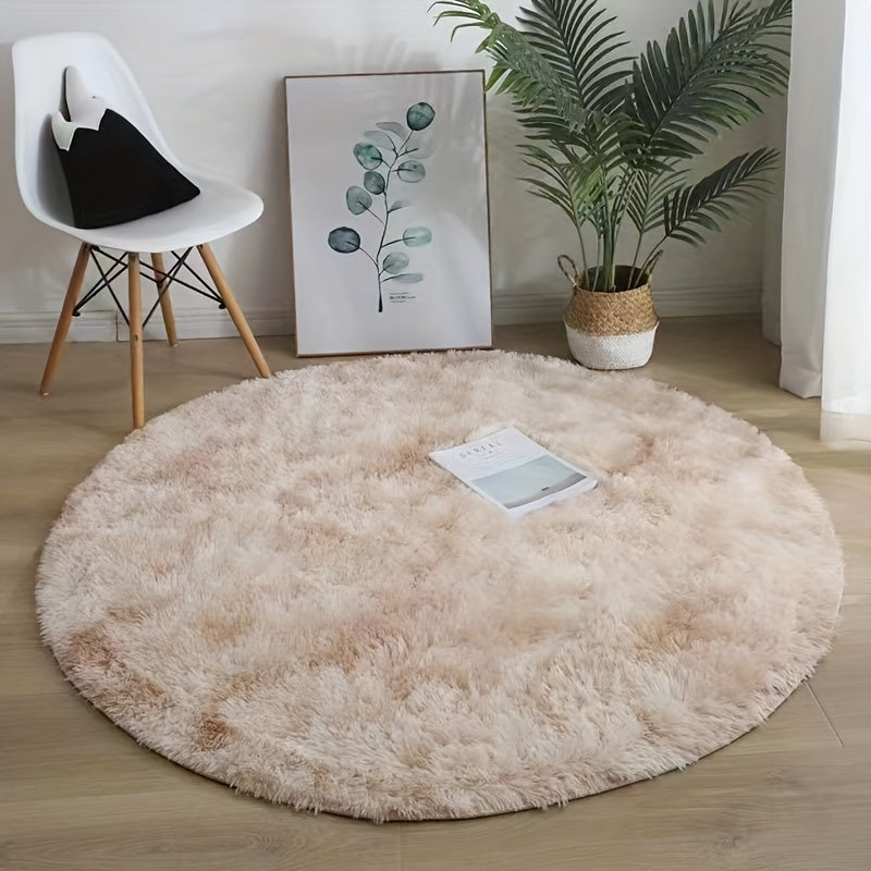 Soft Fluffy Tie-Dye Round Mat 3cm Thick Velvet for Living Room and Bedroom