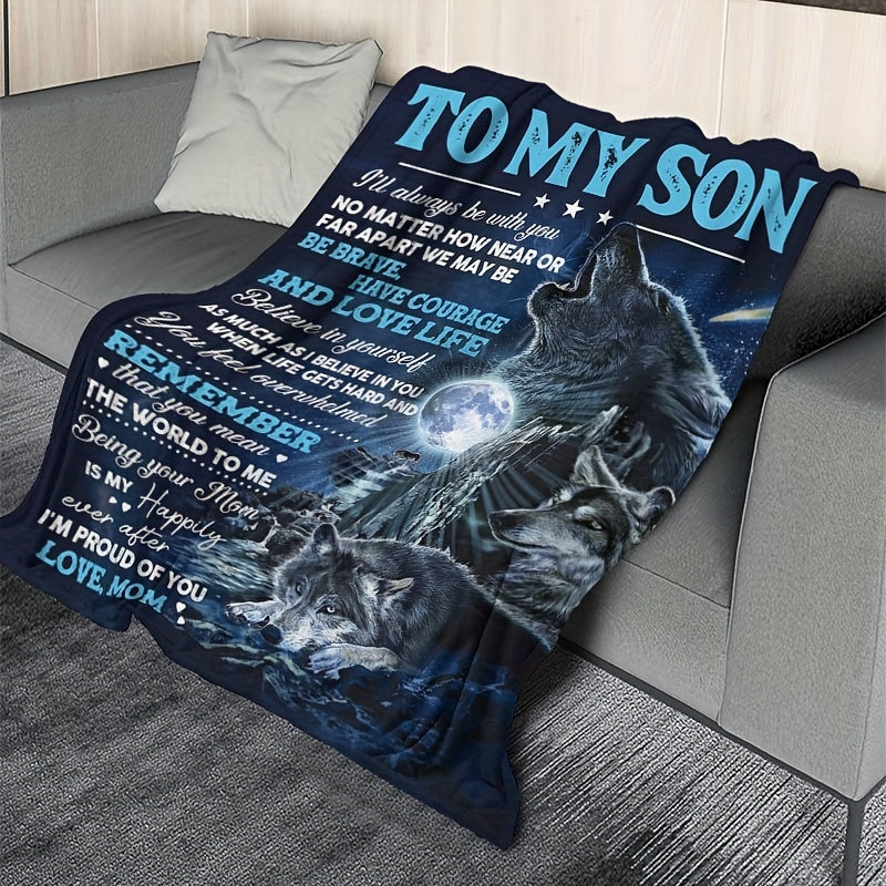 Kids Wolf Printed Flannel Blanket for Snuggling and Camping