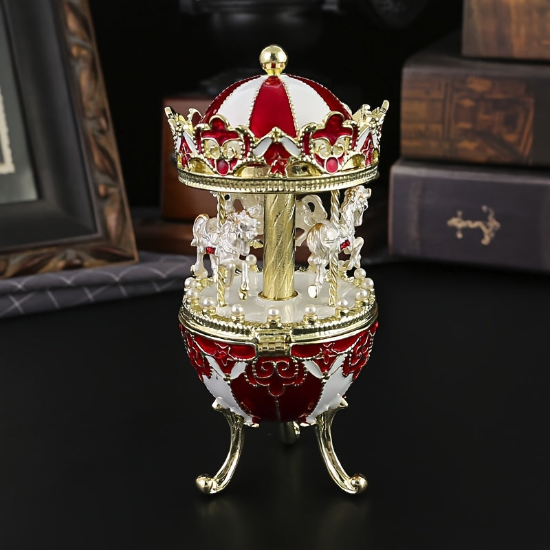 Carousel Jewelry Box for Women and Girls Metal Painted Storage Organizer