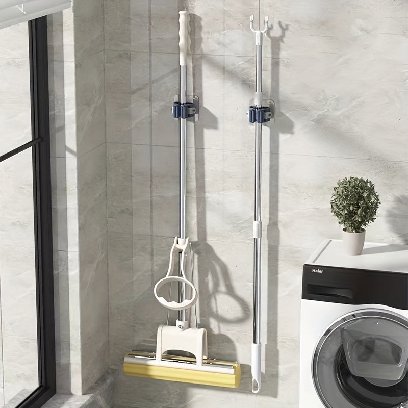 No-Drill Wall Mount Mop and Broom Holder Clips Adhesive Storage Rack for Kitchen Bathroom RV