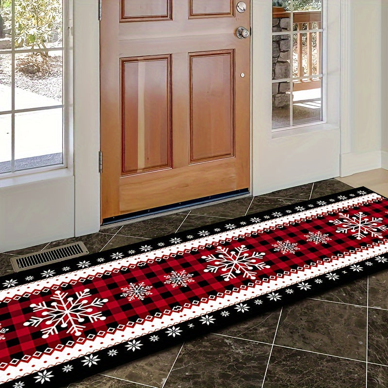 Christmas Snowflake Runner Rug Non-Slip Polyester Tapestry Festive Decor