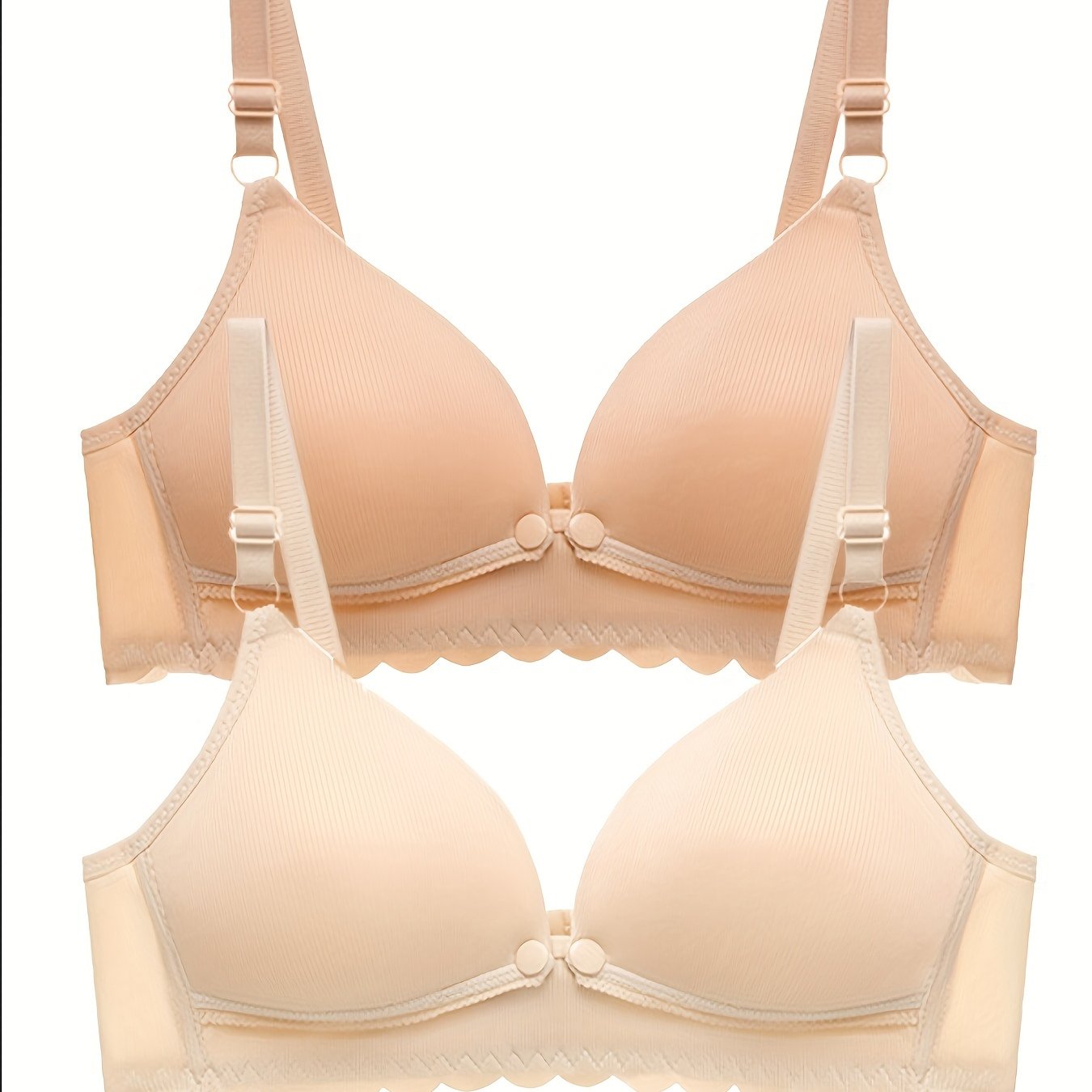 Women’s Maternity Nursing Bras 2 Pack Light Pink Beige Front Closure Ruffle Supportive