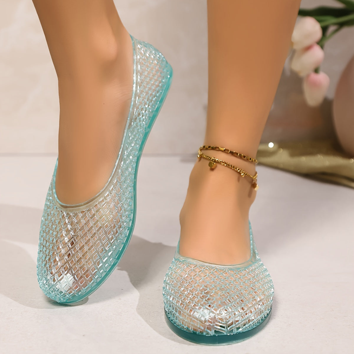 Women's Crystal Jelly Sandals Non-Slip Flat Beach Rain Shoes