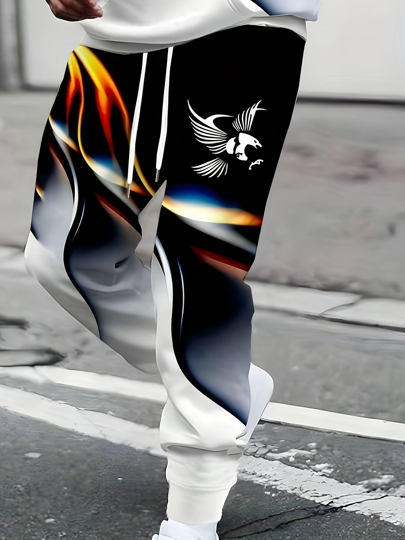 Мужской спортивный костюм большого размера с капюшоном и художественным линийным текстурным принтом