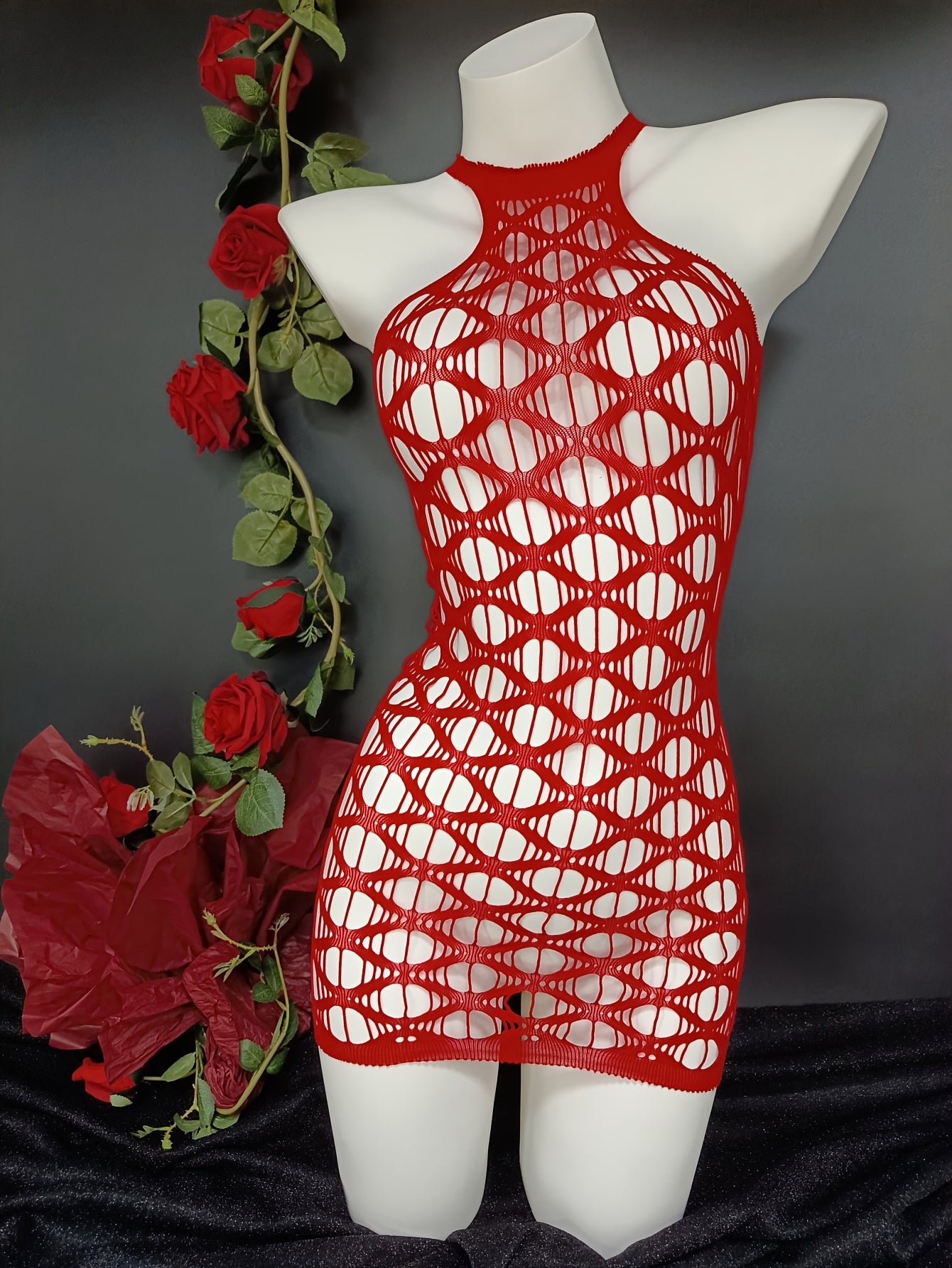 Plus Size Women's Mesh Cutout Vest Breathable Red Plus Size Dress