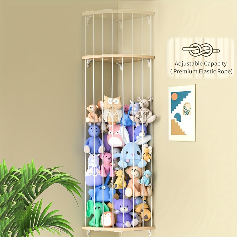 Soporte de animales de peluche para esquina, montaje en pared con longitud ajustable y forma de estrella para sala de juegos o dormitorio