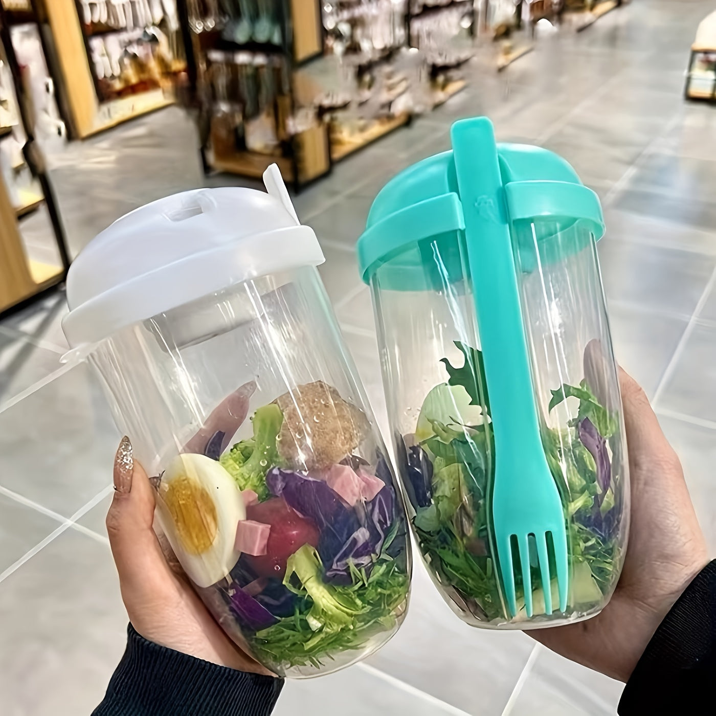 Salad Container 1000ml Portable Fruit Vegetable Milk Cup with Shaker Lid