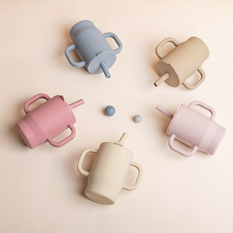 Vaso de silicona para niños, a prueba de fugas, libre de BPA, con asa y tapa con pajilla