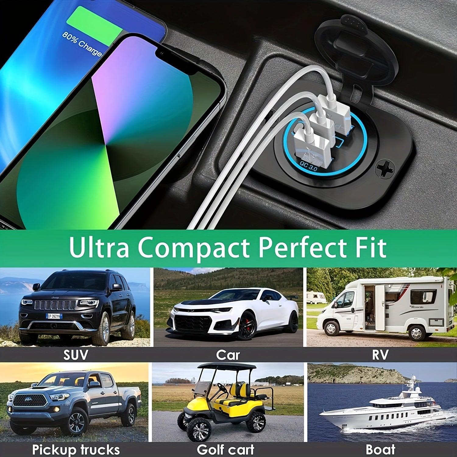 3-In-1 Car Charger USB C QC3.0 PD3.0 Fast Charge 12V 24V Adapter