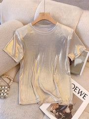 Women's French-Inspired Sparkle Princess T-Shirt Crew Neck Polyester Blend Casual