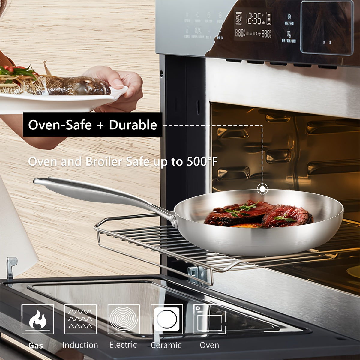 Two-Piece Stainless Steel Skillet Set 24cm and 30cm Nonstick Oven Safe Dishwasher Safe