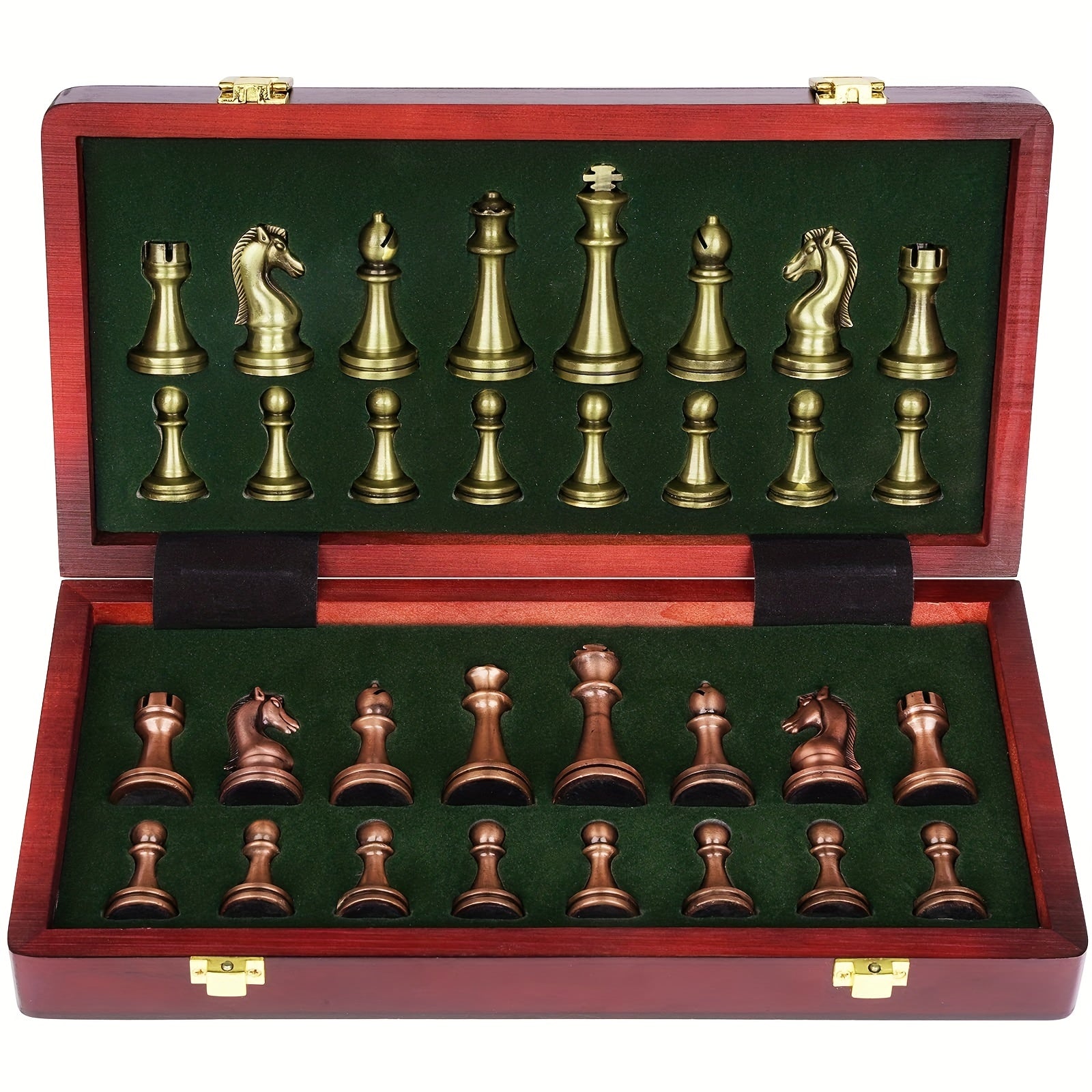 Foldable Chess Set with Zinc Alloy Pieces and Solid Wood Box for Ages 14+