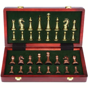 Foldable Chess Set with Zinc Alloy Pieces and Solid Wood Box for Ages 14+
