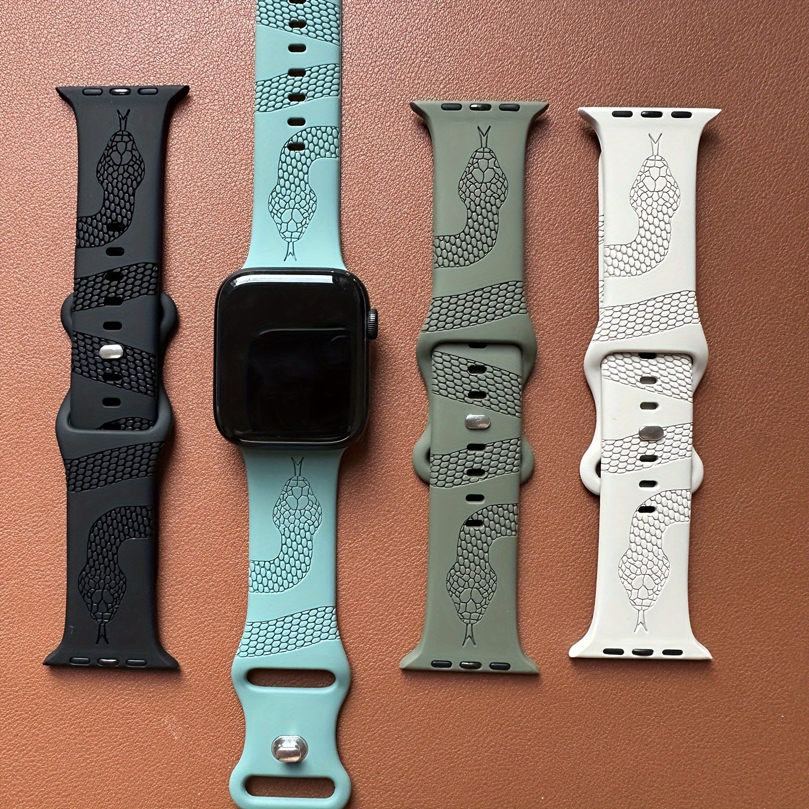 Engraved Snake Silicone Watch Band for Apple Watch All Series Durable Comfortable Strap
