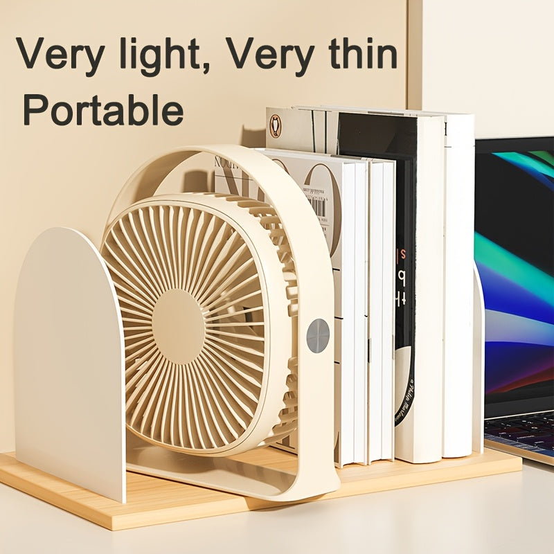 Desktop Fan with LED Light, 5-Speed, 360° Rotatable, USB Rechargeable, Portable