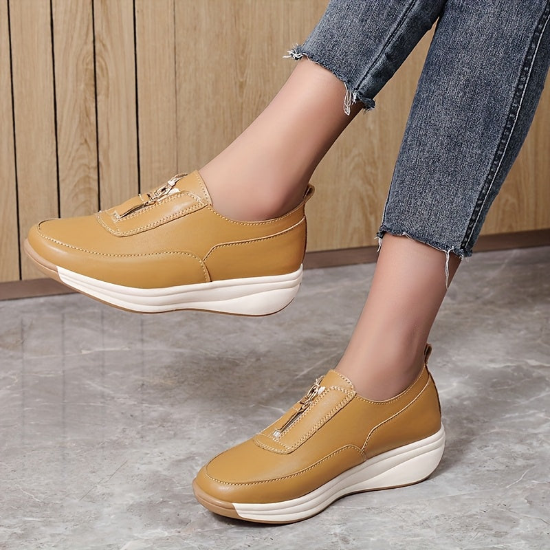 Women's Casual Flat Shoes Spring Autumn Slip-On Loafers with Height Increase Solid Color